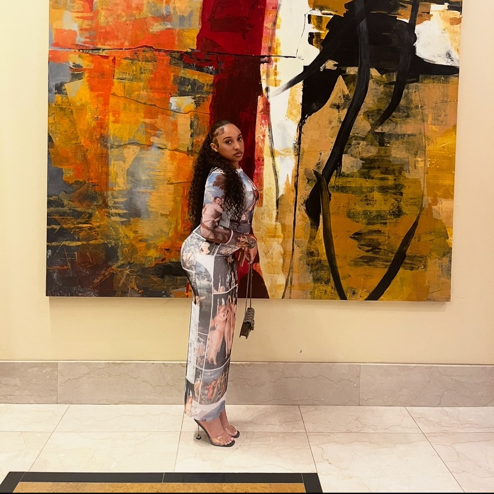 Renaissance Mural Long Sleeve Maxi Dress